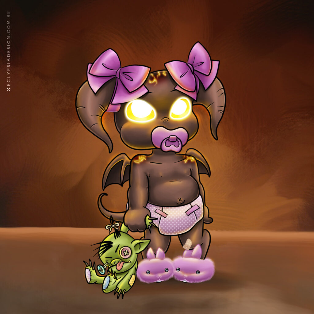 Funny cute mascots based on J. R. R. Tolkien's demon-like character, 'The Balrog'. Comission used as a birthday card.